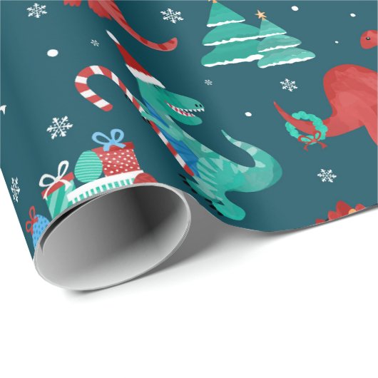Kerstdinosaurus Kinder leuke wintervakantie Cadeaupapier (Rol Hoek)