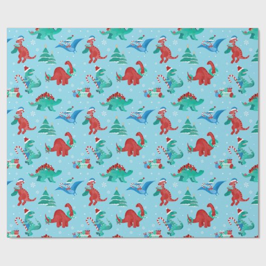 Kerstdinosaurus Kinder leuke wintervakantie Cadeaupapier (Vlak)
