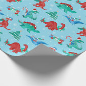Kerstdinosaurus Kinder leuke wintervakantie Cadeaupapier (Hoek)
