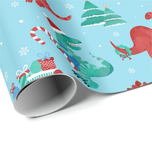 Kerstdinosaurus Kinder leuke wintervakantie Cadeaupapier (Rol Hoek)