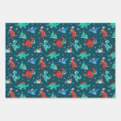 Kerstdinosaurus Kinder leuke wintervakantie Inpakpapier Vel (Voorkant 2)