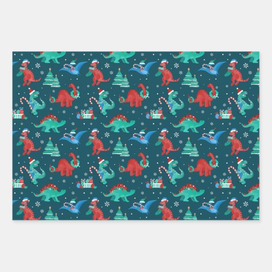 Kerstdinosaurus Kinder leuke wintervakantie Inpakpapier Vel (Voorkant 2)