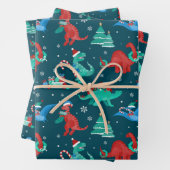 Kerstdinosaurus Kinder leuke wintervakantie Inpakpapier Vel (In situ)