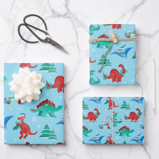 Kerstdinosaurus Kinder leuke wintervakantie Inpakpapier Vel (Voorkant)