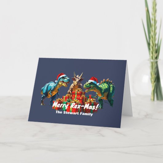 Kerstdinosaurus - Merry Rex-Mas! 2 Feestdagen Kaart (Voorkant)