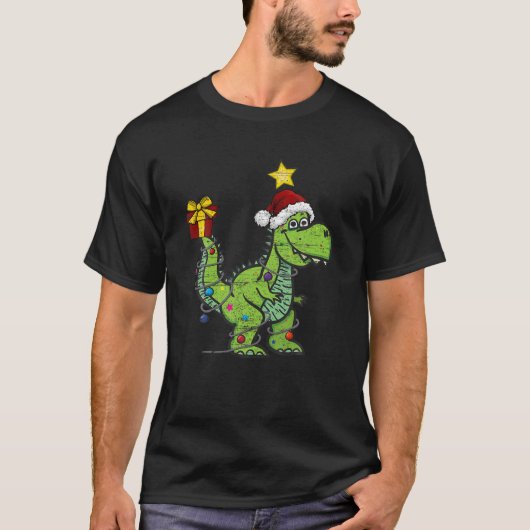 kerstdinosaurus met licht Funny boys Kinder Xma T-shirt (Voorkant)
