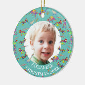 kerstdinosaurus Persoonlijke foto 2022 keramiek Keramisch Ornament (Links)