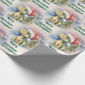 Kerstdinosaurus Santa Hat Cadeaupapier (Hoek)