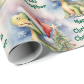 Kerstdinosaurus Santa Hat Cadeaupapier (Rol Hoek)