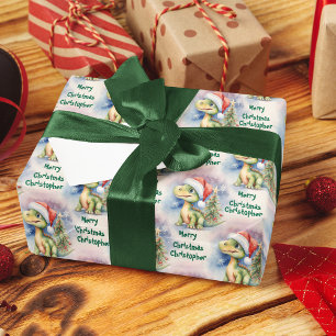Kerstdinosaurus Santa Hat Cadeaupapier