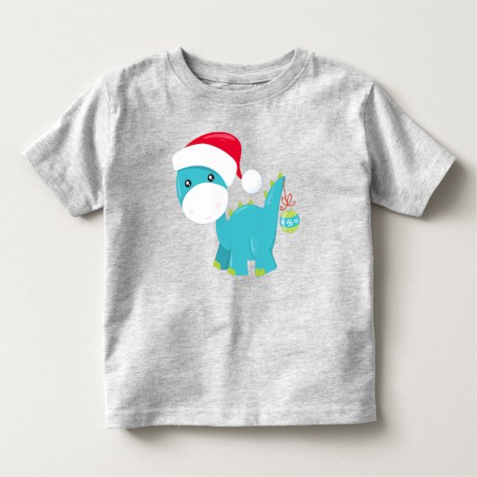 Kerstdinosaurus, Santa Hat, Dino, Brontosaurus Kinder Shirts (Voorkant)