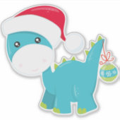 Kerstdinosaurus, Santa Hat, Dino, Brontosaurus Sticker (Voorkant)