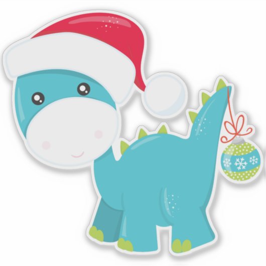 Kerstdinosaurus, Santa Hat, Dino, Brontosaurus Sticker (Voorkant)