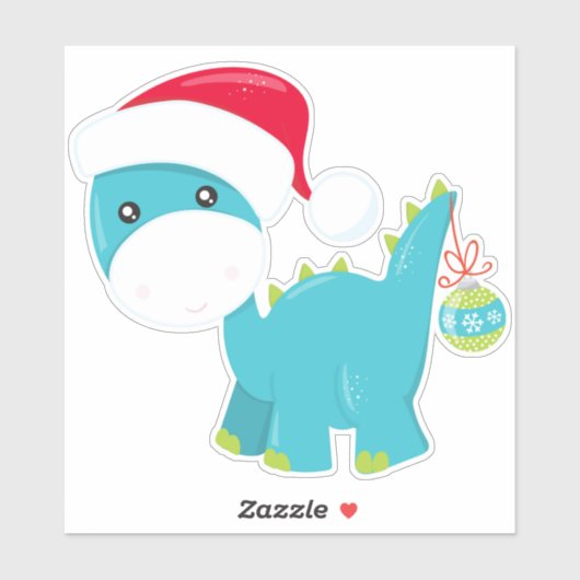 Kerstdinosaurus, Santa Hat, Dino, Brontosaurus Sticker (Vel)