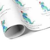 Kerstdinosaurus T-Rex gepersonaliseerd Cadeaupapier (Rol Hoek)