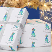 Kerstdinosaurus T-Rex gepersonaliseerd Cadeaupapier