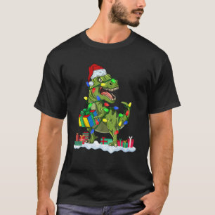 kerstdinosaurus T Rex met kerstlampje T-shirt