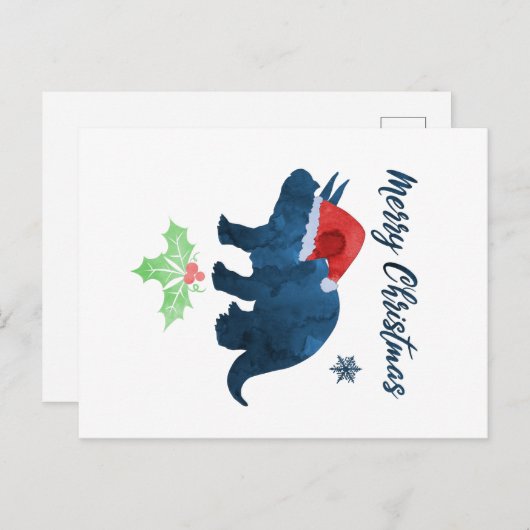 kerstdinosaurus - Triceratops Briefkaart (Voorkant / Achterkant)