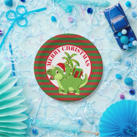 kerstdinosaurus voor feestvieren: berichtpapier bo papieren bordje (Feest)