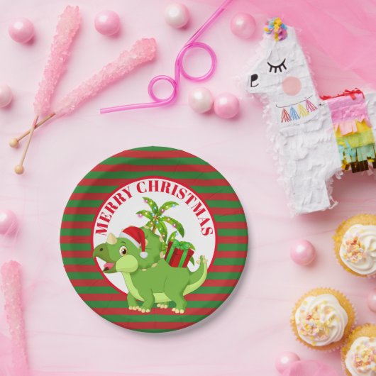 kerstdinosaurus voor feestvieren: berichtpapier bo papieren bordje (Feest)