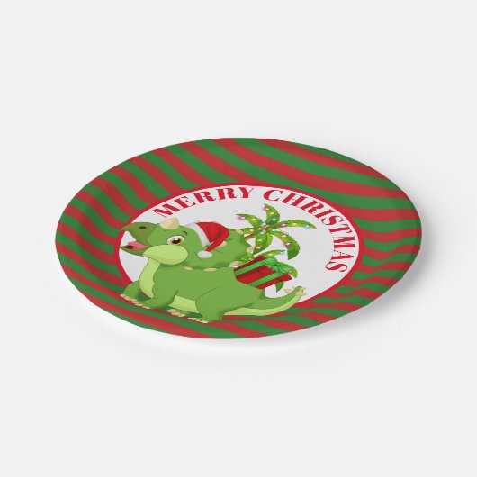 kerstdinosaurus voor feestvieren: berichtpapier bo papieren bordje (Gekanteld)