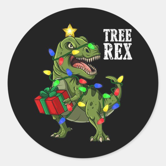 kerstdinosaurusboom Rex boys Girls Kinder Xmas G Ronde Sticker (Voorkant)