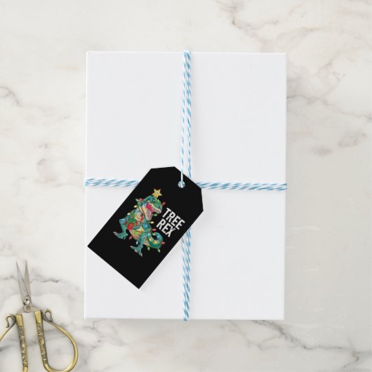 kerstdinosaurusboom Rex Cadeaulabel (Met Touw)