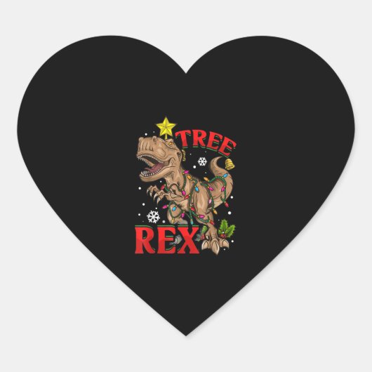 kerstdinosaurusboom Rex-lampjes T Rex-kerstmis Hart Sticker (Voorkant)