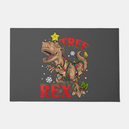 kerstdinosaurusboom Rex-lampjes TRex-kerstcadeau Deurmat (Voorkant)
