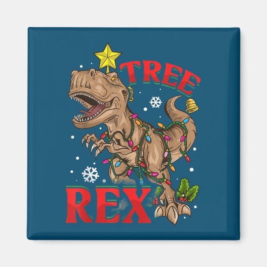 kerstdinosaurusboom Rex-lampjes TRex-kerstcadeau Magneet (Voorkant)