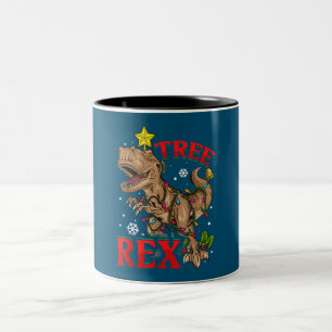 kerstdinosaurusboom Rex-lampjes TRex-kerstcadeau Tweekleurige Koffiemok