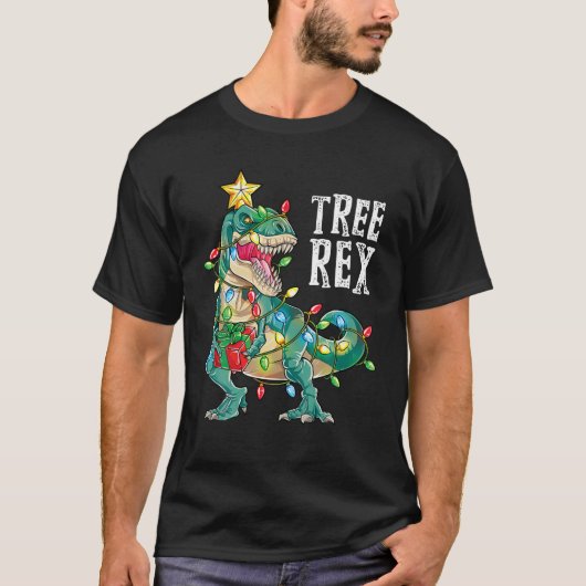 kerstdinosaurusboom Rex Mannen Vrouwen Pajasmakeri T-shirt (Voorkant)