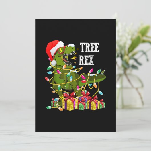 kerstdinosaurusboom Rex Pajamas Mannen Boys Kinder Feestdagenkaart (Staand voorkant)