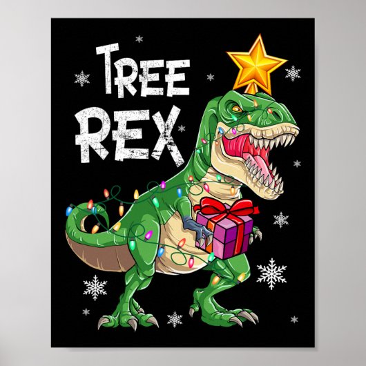 kerstdinosaurusboom Rex Pajamas Mannen Boys Kinder Poster (Voorkant)