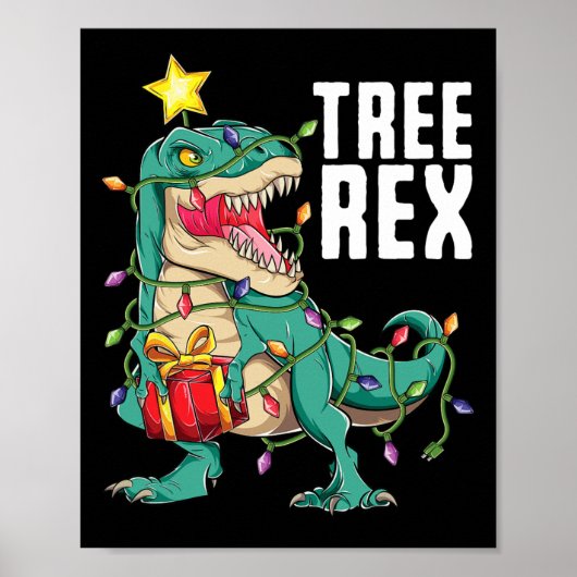 Kerstdinosaurusboom Rex Trex Pajamas Mannen Poster (Voorkant)