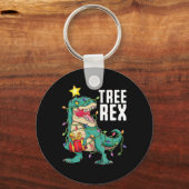 Kerstdinosaurusboom Rex Trex Pajamas Mannen Sleutelhanger (Voorkant)