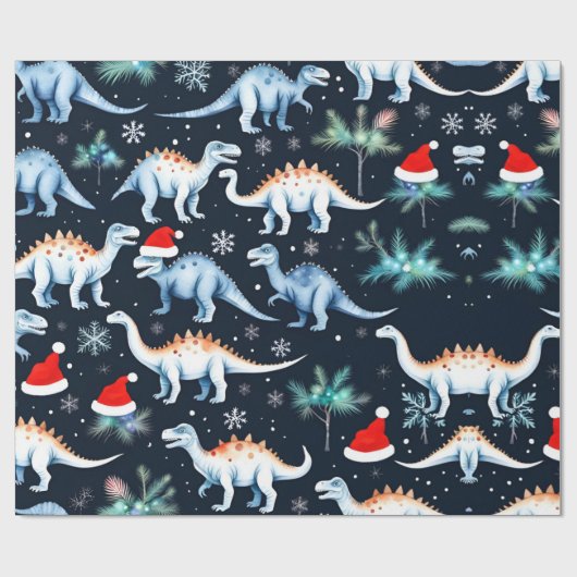 kerstdinosaurussen cadeaupapier (Vlak)
