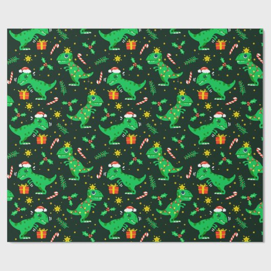 kerstdinosaurussen cadeaupapier (Vlak)