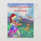 Kerstdinosaurussen Dragen Santa Hats Budget Feestdagenkaart (Voorkant)