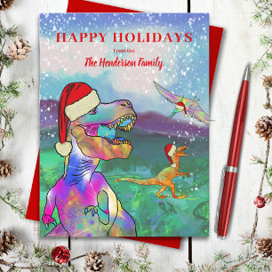 Kerstdinosaurussen Dragen Santa Hats Budget Feestdagenkaart