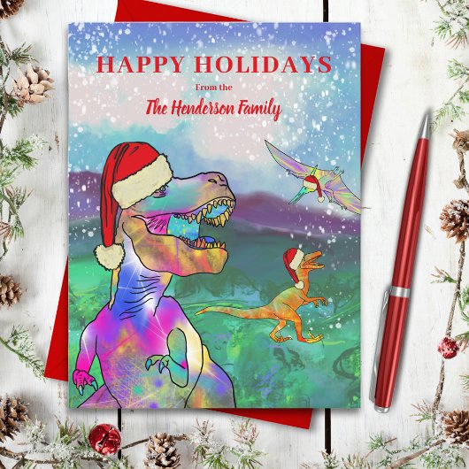 Kerstdinosaurussen Dragen Santa Hats Budget Feestdagenkaart