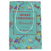 Kerstdinosaurussen gepersonaliseerd medium cadeauzakje (Voorkant)