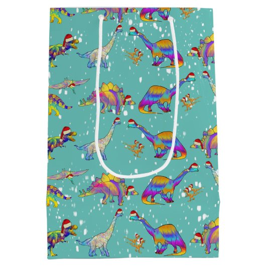 Kerstdinosaurussen gepersonaliseerd medium cadeauzakje (Achterkant)