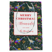 Kerstdinosaurussen gepersonaliseerd medium cadeauzakje (Voorkant)