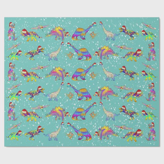 Kerstdinosaurussen in Santa Hats Cadeaupapier (Vlak)