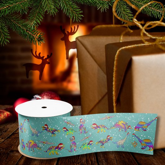 Kerstdinosaurussen in Santa Hats Satijnen Lint