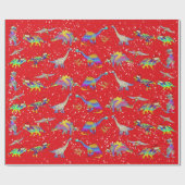 Kerstdinosaurussen met kerstmutsen Patroon Cadeaupapier (Vlak)