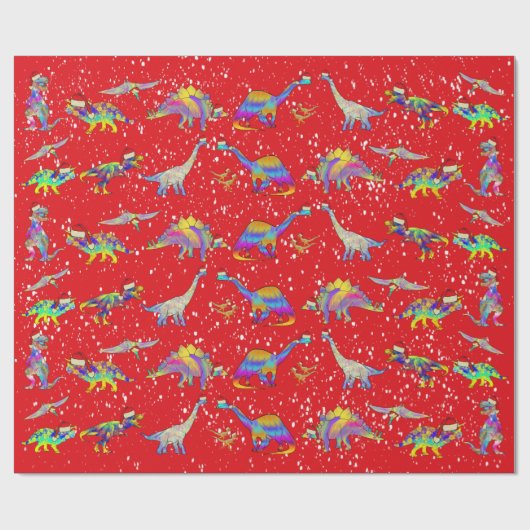 Kerstdinosaurussen met kerstmutsen Patroon Cadeaupapier (Vlak)