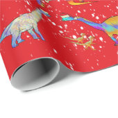 Kerstdinosaurussen met kerstmutsen Patroon Cadeaupapier (Rol Hoek)