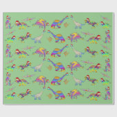 Kerstdinosaurussen met kerstmutsen patroon cadeaupapier (Vlak)